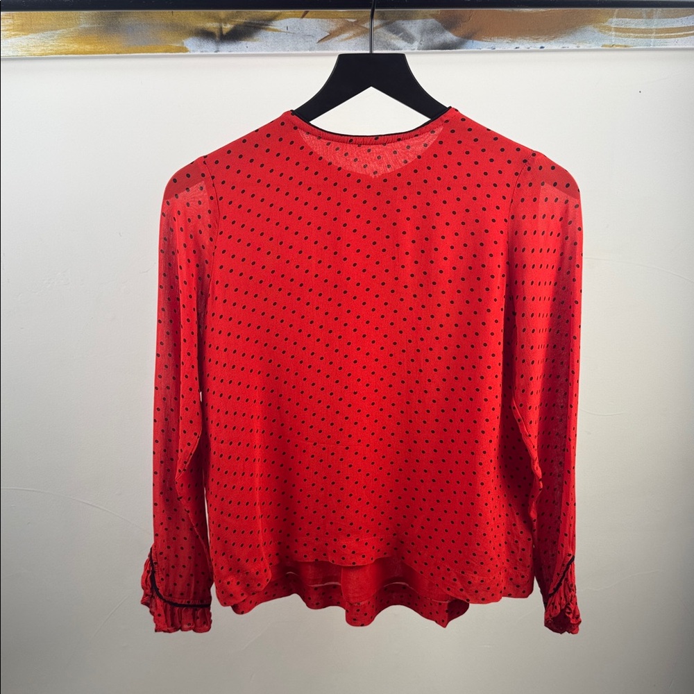GANNI Red Polka Dot Long Sleeve Blouse – Size 36 (US 4)
